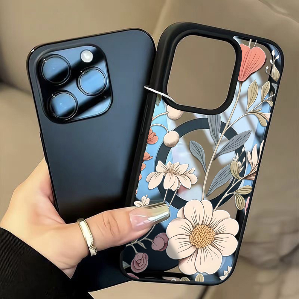 Phone Cases Transparent - Black Frame Floral Anti-fall Phone Case