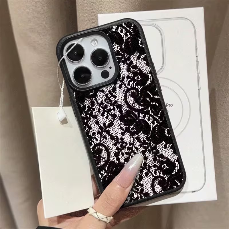 Phone Cases Wholesale - Elegant Black Lace Floral Pattern Phone