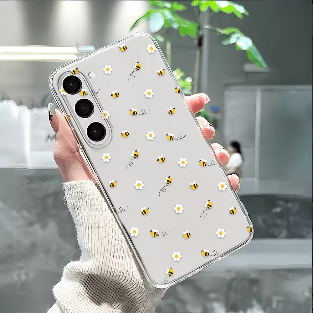 Phone Cases Transparent - Transparent TPU Cute Bee Daisy Pattern