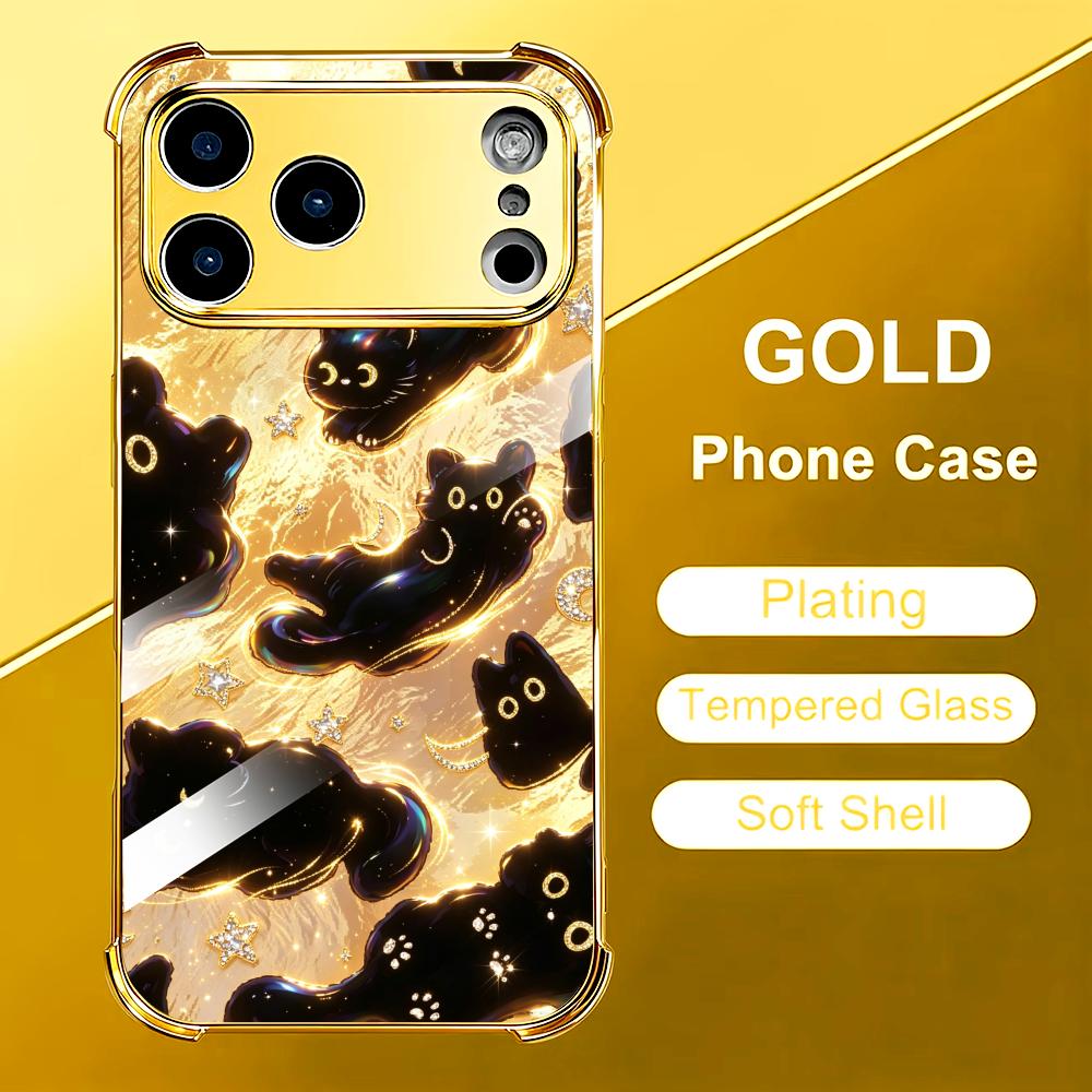Phone Cases Rhode - Premium Golden Black Cat glass phone