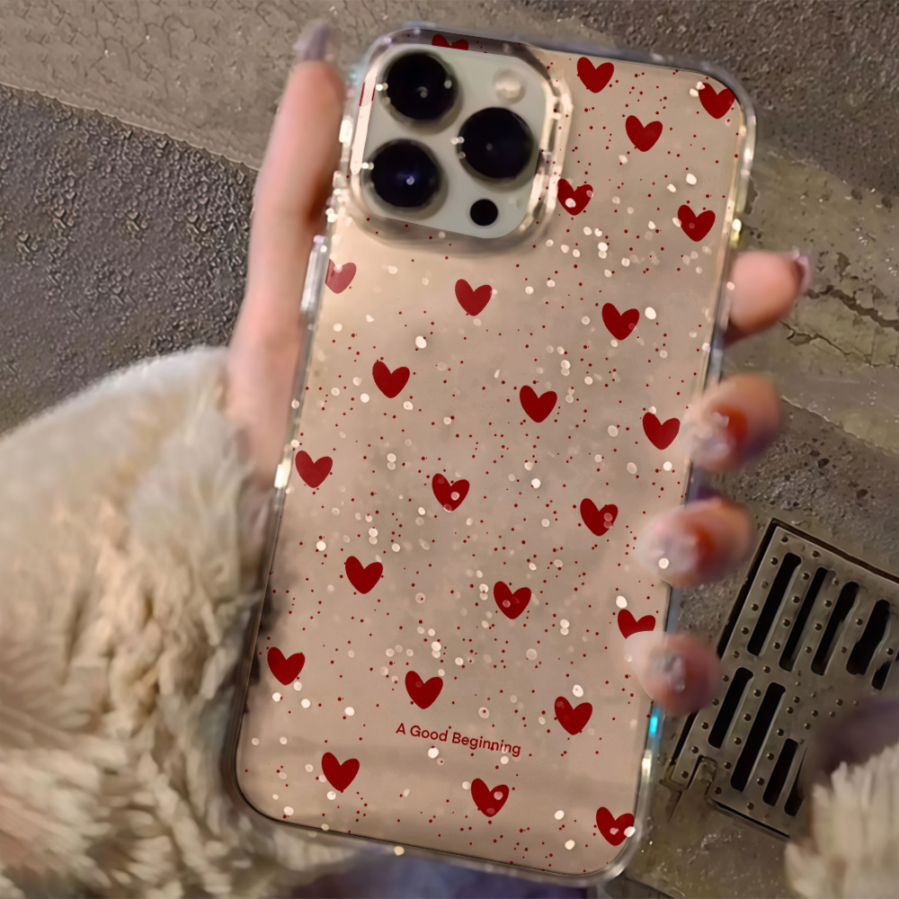 Glitter Shockproof Case - Pink Love Heart Clear Glitter Phone