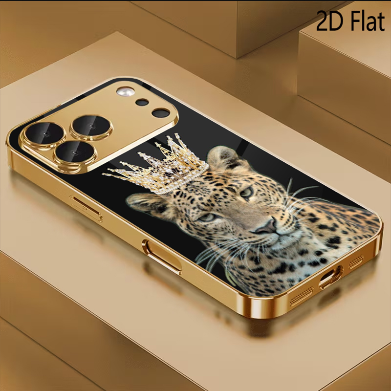 Phone Cases With Camera Cover - Leopard King Patterned tempered glass design